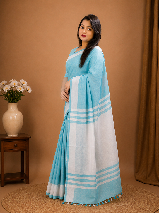 Premium Sky Blue Tissue Linen Saree