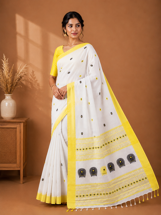 Sunshine Ivory Premium Assam Kulo Khadi Saree