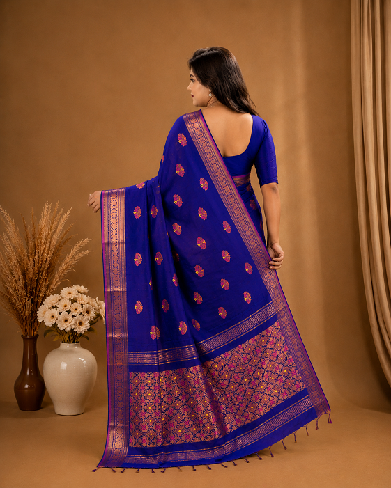 Premium Handloom Banarasi Saree – Royal Blue with Rich Zari Border