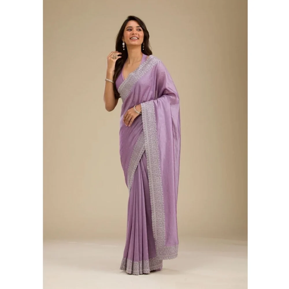Women's Silk Embroidred Saree With Unstitched Blouse 5.5Mtr (Purple)       BSB253SAVYYYC237_Lvdr