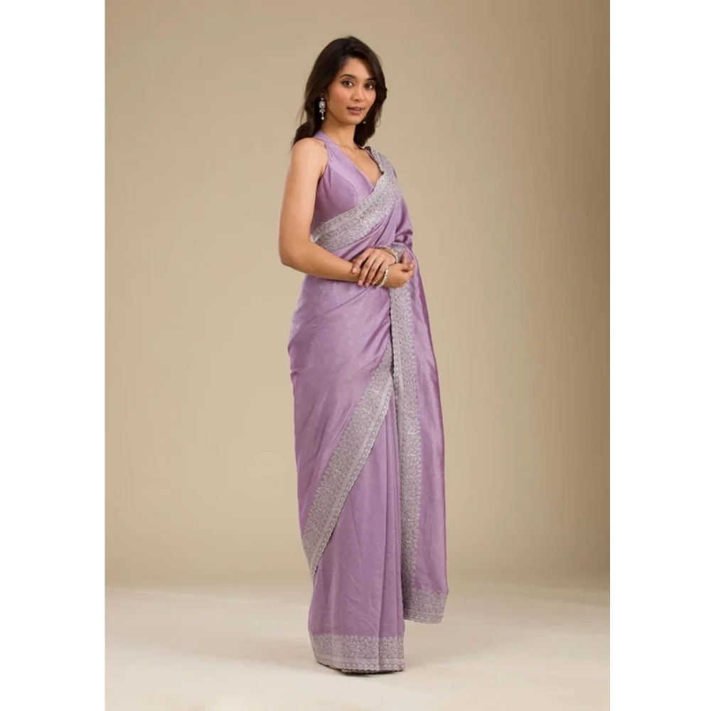 Women's Silk Embroidred Saree With Unstitched Blouse 5.5Mtr (Purple)       BSB253SAVYYYC237_Lvdr