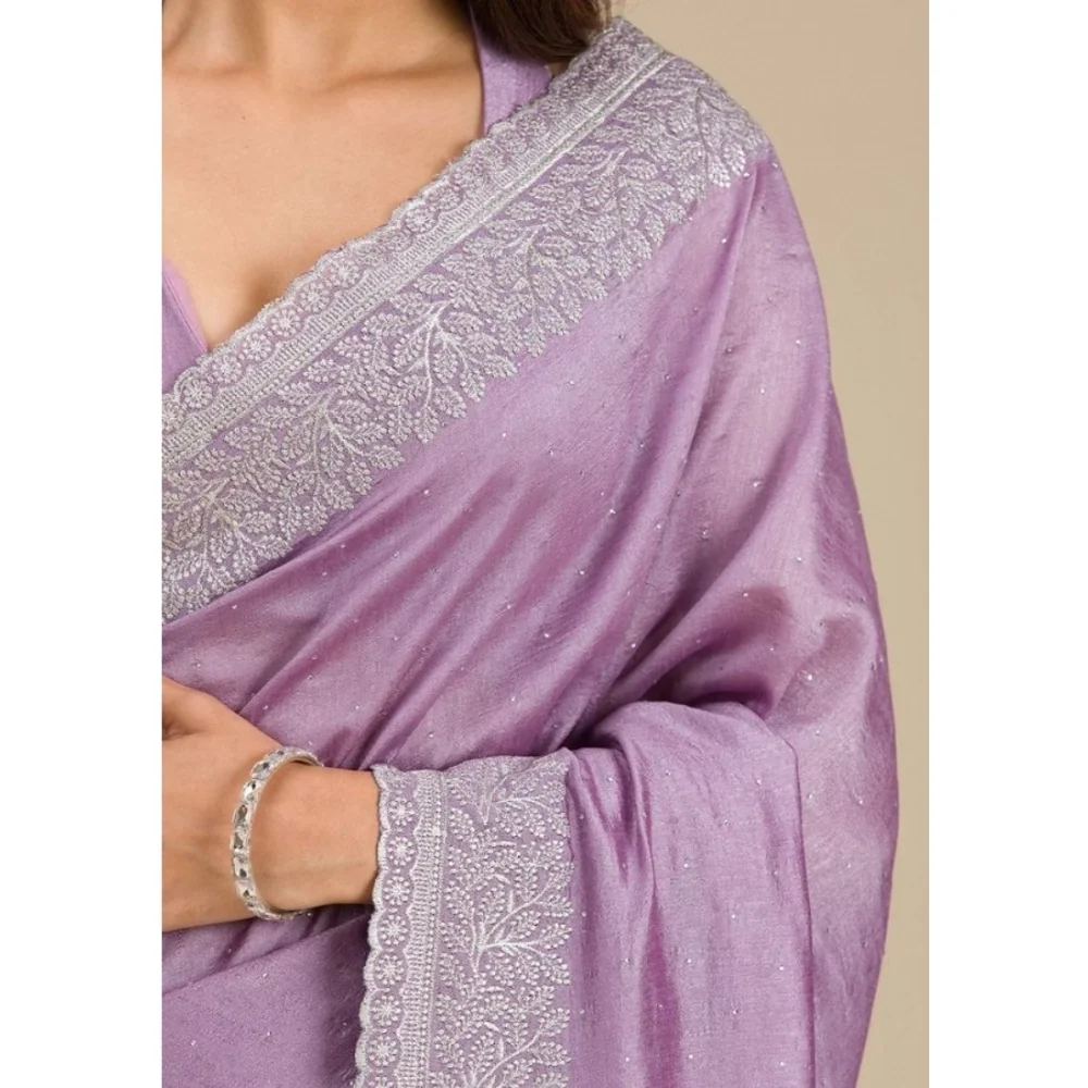 Women's Silk Embroidred Saree With Unstitched Blouse 5.5Mtr (Purple) BSB253SAVYYYC237_Lvdr