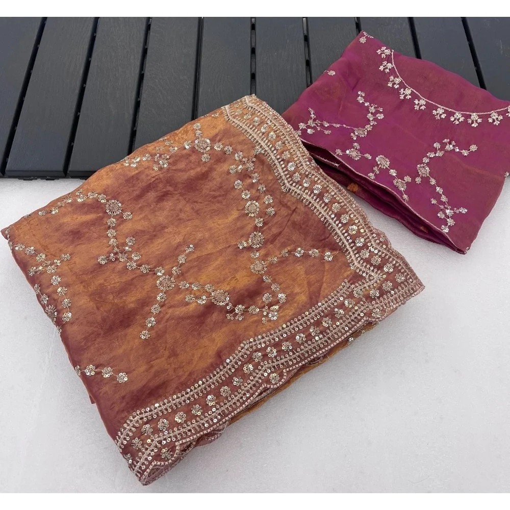 Women's Silk Embellished Saree With Unstitched Blouse 5.5Mtr (Peach)      A871692685