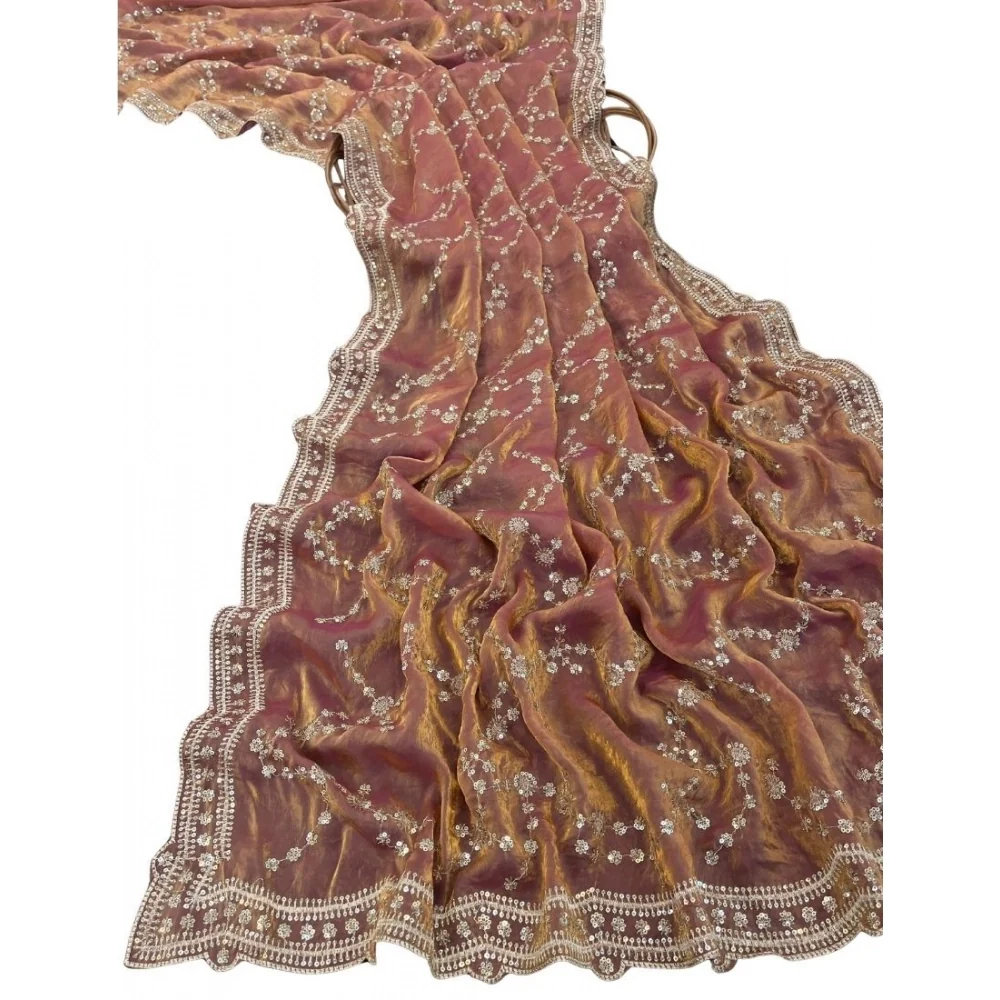Women's Silk Embellished Saree With Unstitched Blouse 5.5Mtr (Peach)      A871692685