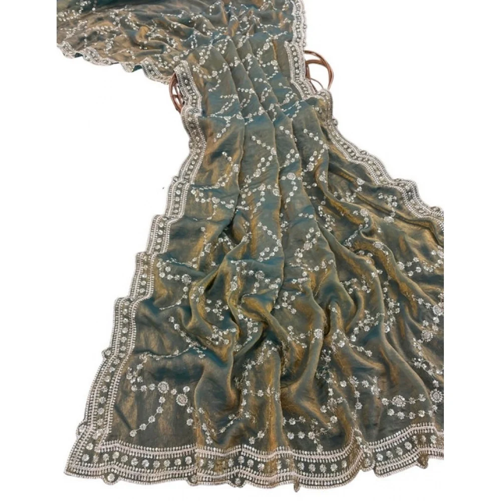 Women's Silk Embellished Saree With Unstitched Blouse 5.5Mtr (Green)          A871692681
