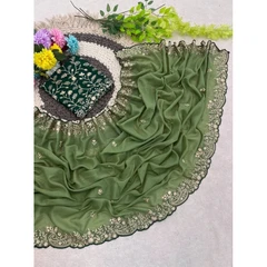Women's Star Georgette Embroidered Saree With Unstitched Blouse 5.5Mtr (Green)    A871692643