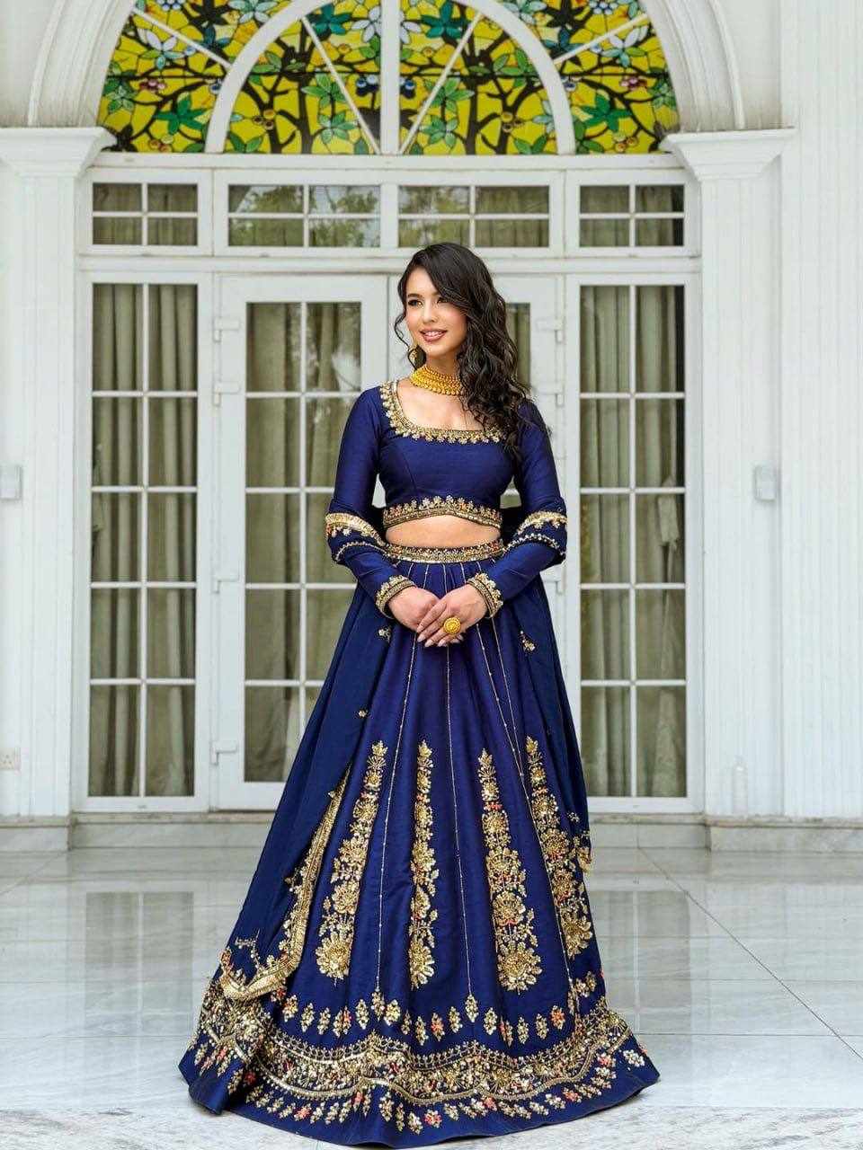 Royal Blue Embroidered Lehenga Set