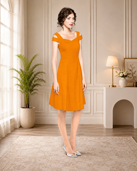 Women's Polyester Solid V Neck Cap Sleeve off Shoulder Dress (Yellow)        BSB71NYYYP_D_205_Ylw_L
