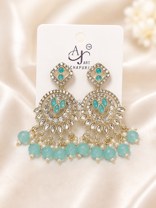 Aqua Blue Chandbali Earrings
