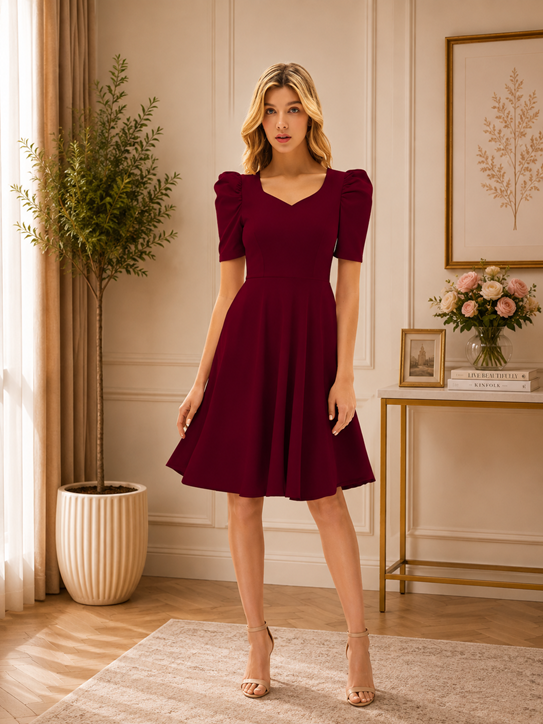 Women's Knitting stretchable Solid V Neck Cap Sleeve Dress (Maroon)        BSB71NYYYP_D_972_Mron_L