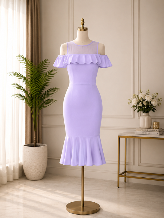 Women's Knitting stretchable Solid Round Neck Sleeveless Dress (Purple)