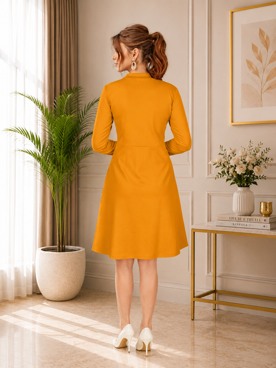 Women's Knitting stretchable Solid Round Neck Full Sleeve Dress (Yellow)         BSB71NYYYP_D_585_Ylw_L