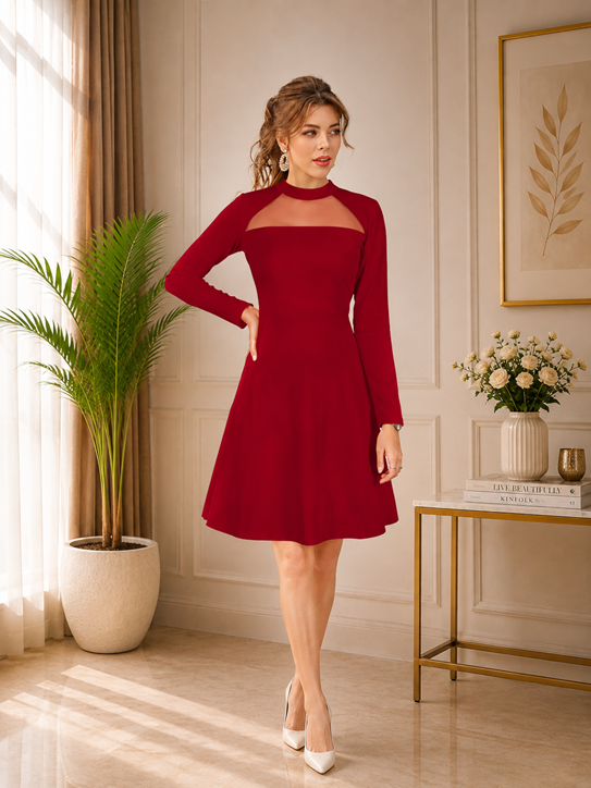 Women's Knitting stretchable Solid Round Neck Full Sleeve Dress (Red)        BSB71NYYYP_D_584_Red_L