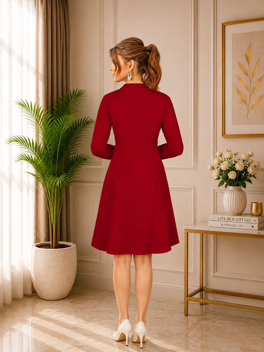 Women's Knitting stretchable Solid Round Neck Full Sleeve Dress (Red)        BSB71NYYYP_D_584_Red_L