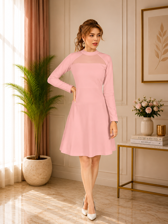 Women's Knitting stretchable Solid Round Neck Full Sleeve Dress (Peach)         BSB71NYYYP_D_586_Pech_L