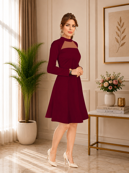 Women's Knitting stretchable Solid Round Neck Full Sleeve Dress (Maroon)         BSB71NYYYP_D_582_Mron_L