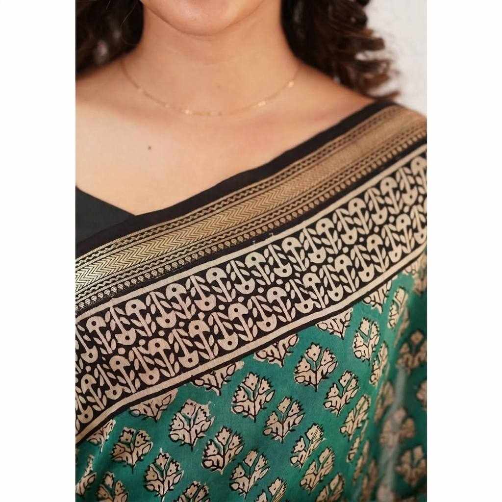 Emerald Green Floral Printed Saree(KPW 401)