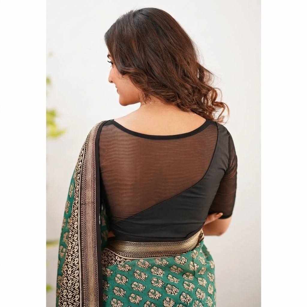 Emerald Green Floral Printed Saree(KPW 401)