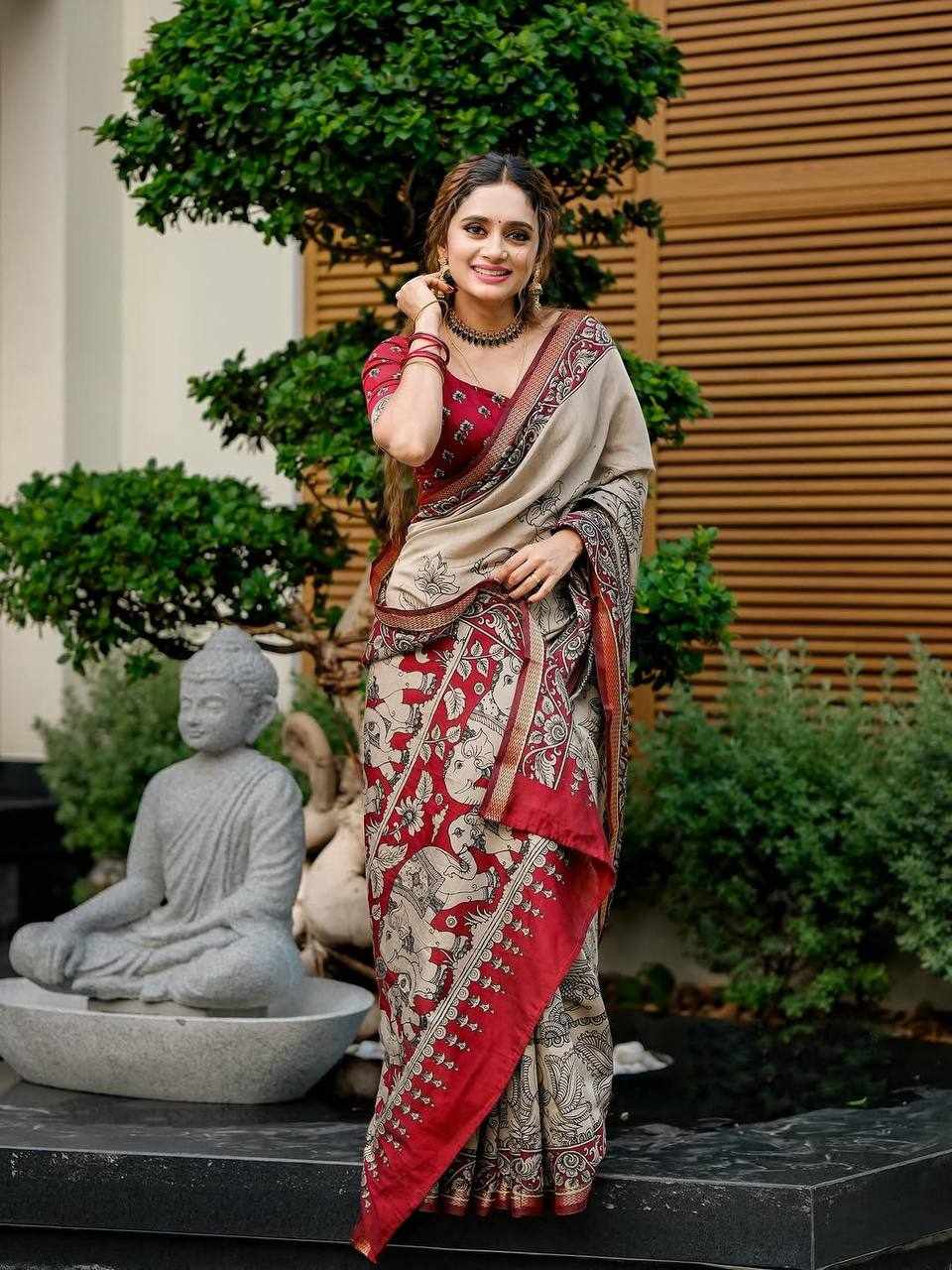Maroon Floral Printed Saree(KPW 394)