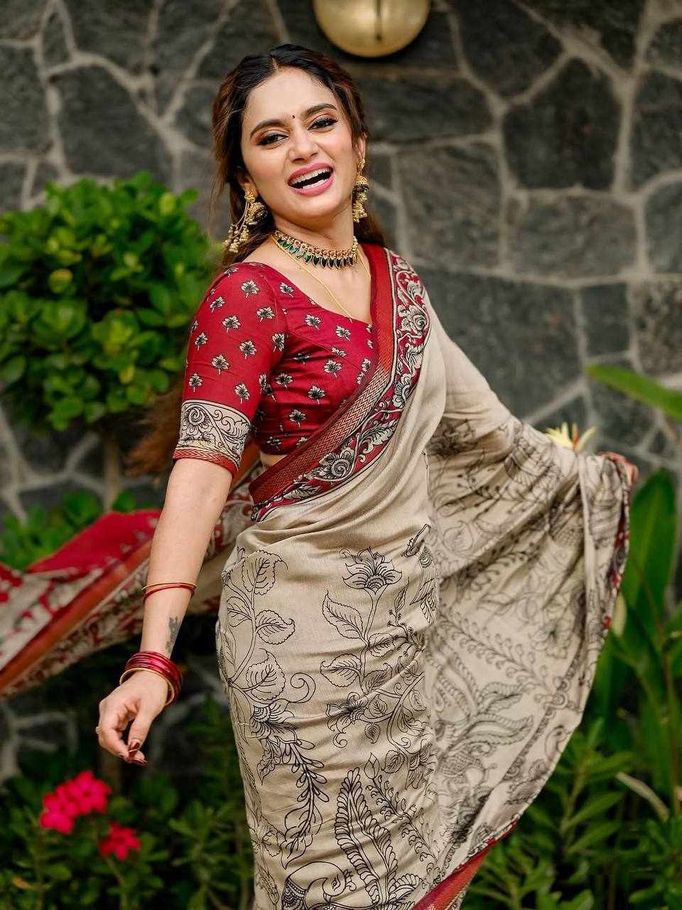 Maroon Floral Printed Saree(KPW 394)