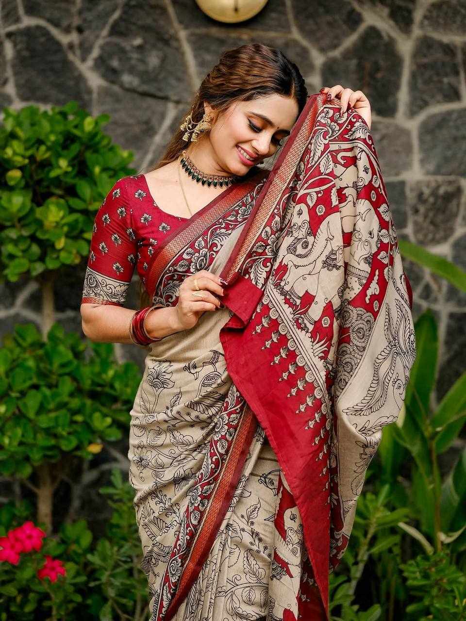 Maroon Floral Printed Saree(KPW 394)