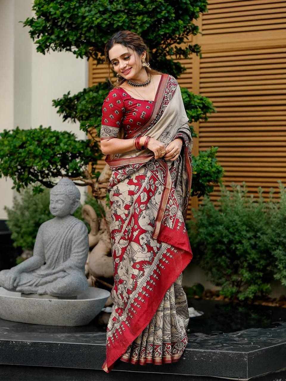 Maroon Floral Printed Saree(KPW 394)