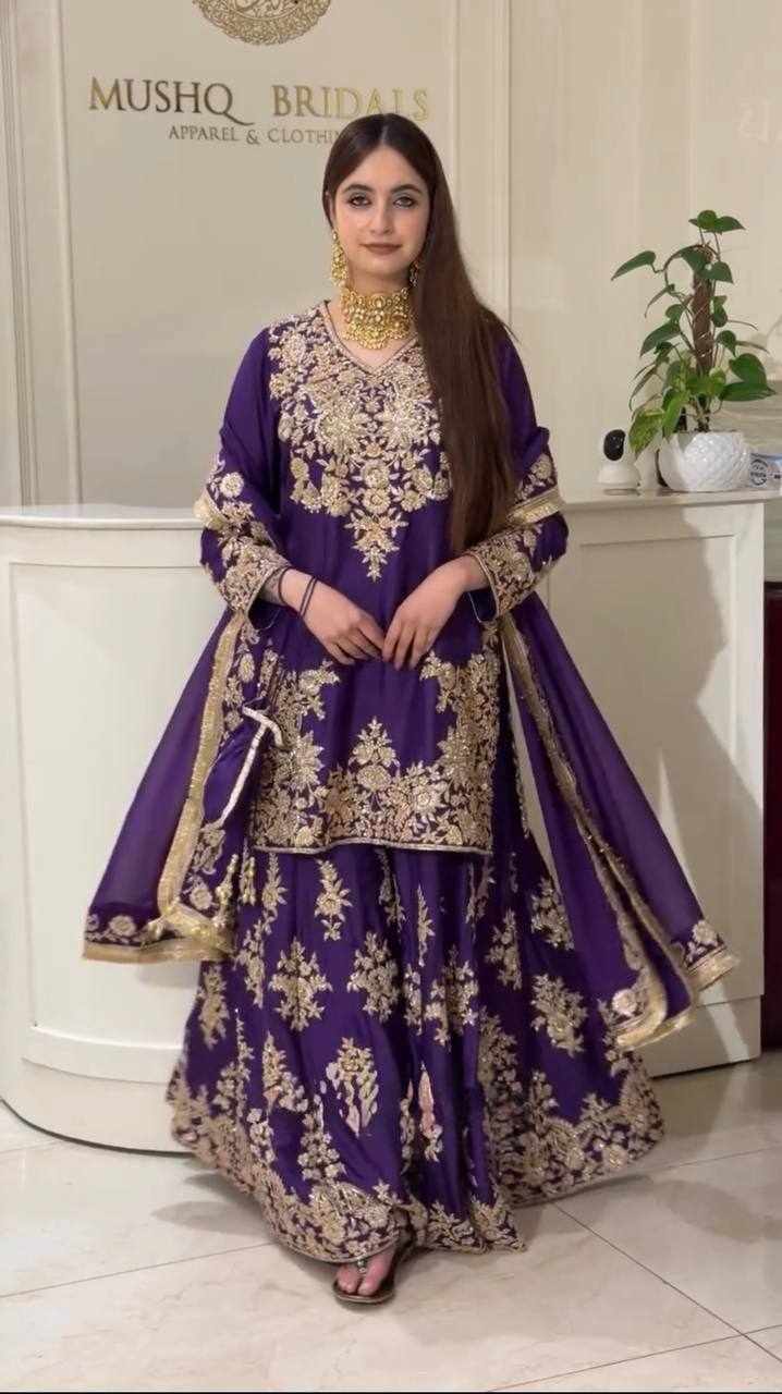 Premium Royal Purple Embroidered Anarkali Set  (RTC 6041)