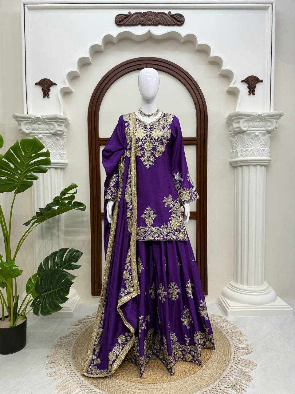 Premium Royal Purple Embroidered Anarkali Set (RTC 6041)
