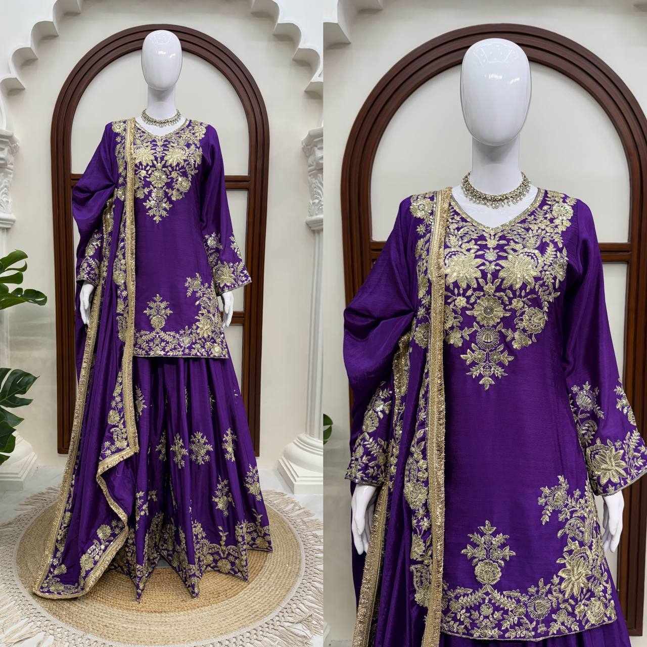 Premium Royal Purple Embroidered Anarkali Set (RTC 6041)