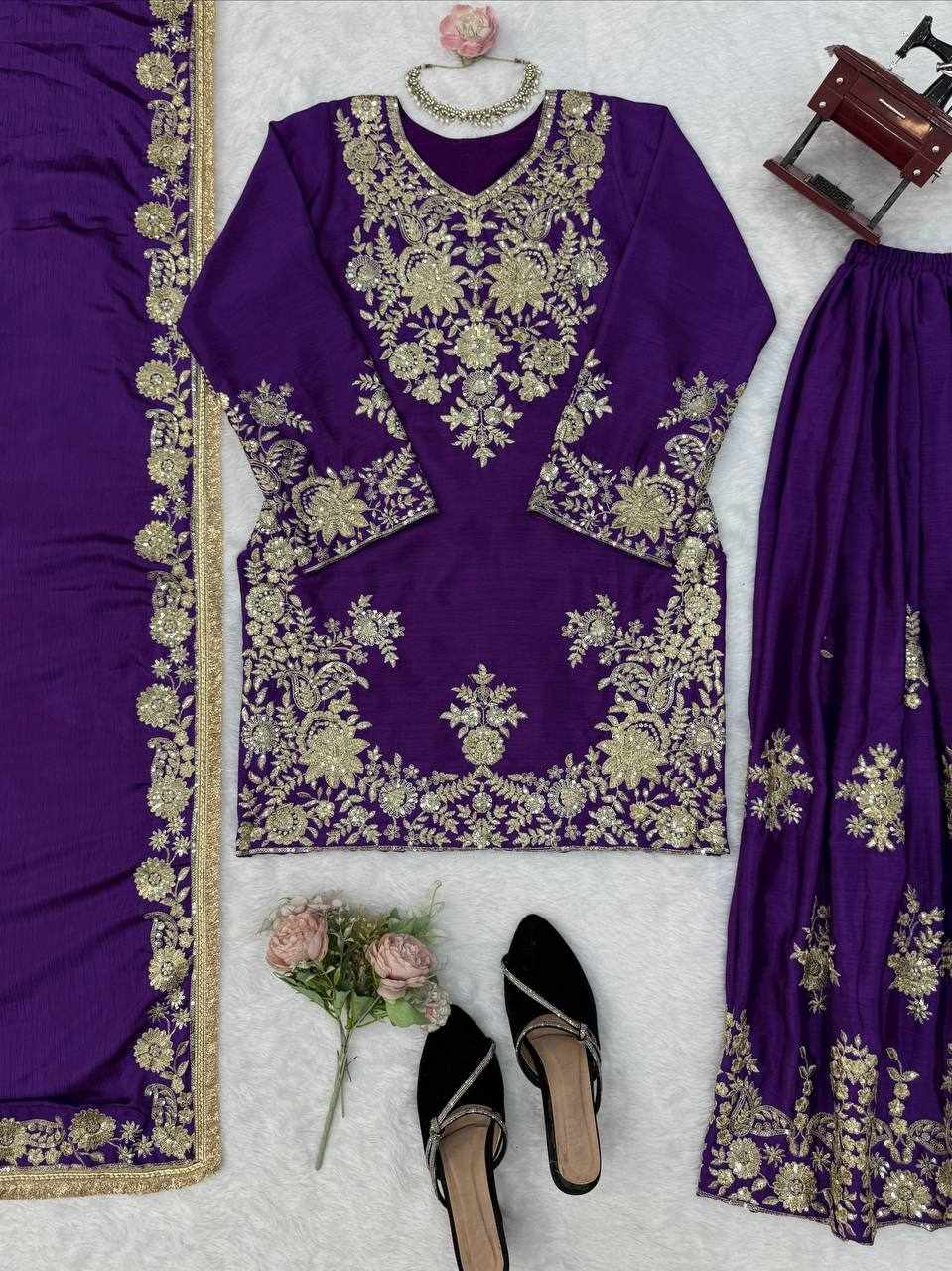 Premium Royal Purple Embroidered Anarkali Set (RTC 6041)