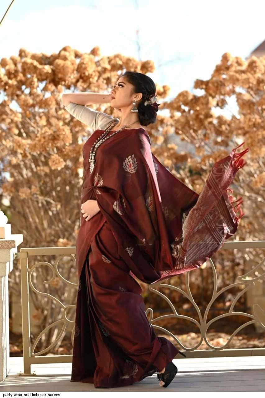 Maroon Litchi Silk Saree (MF 1850)