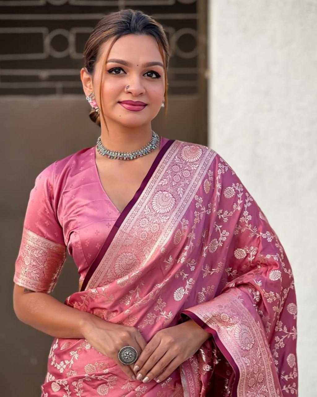 Rose Pink Litchi Silk Saree(KPR 290)