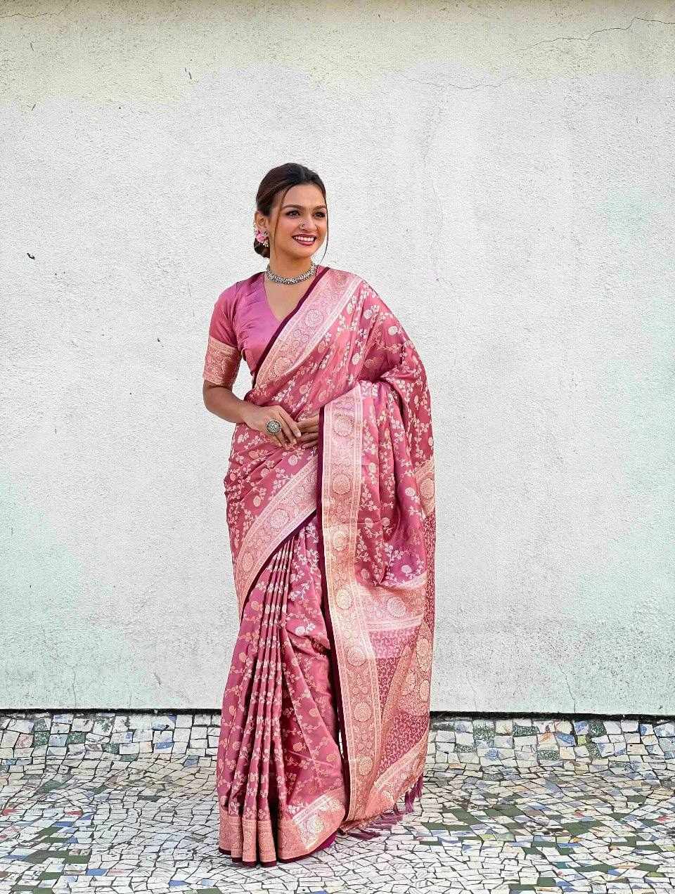 Rose Pink Litchi Silk Saree(KPR 290)