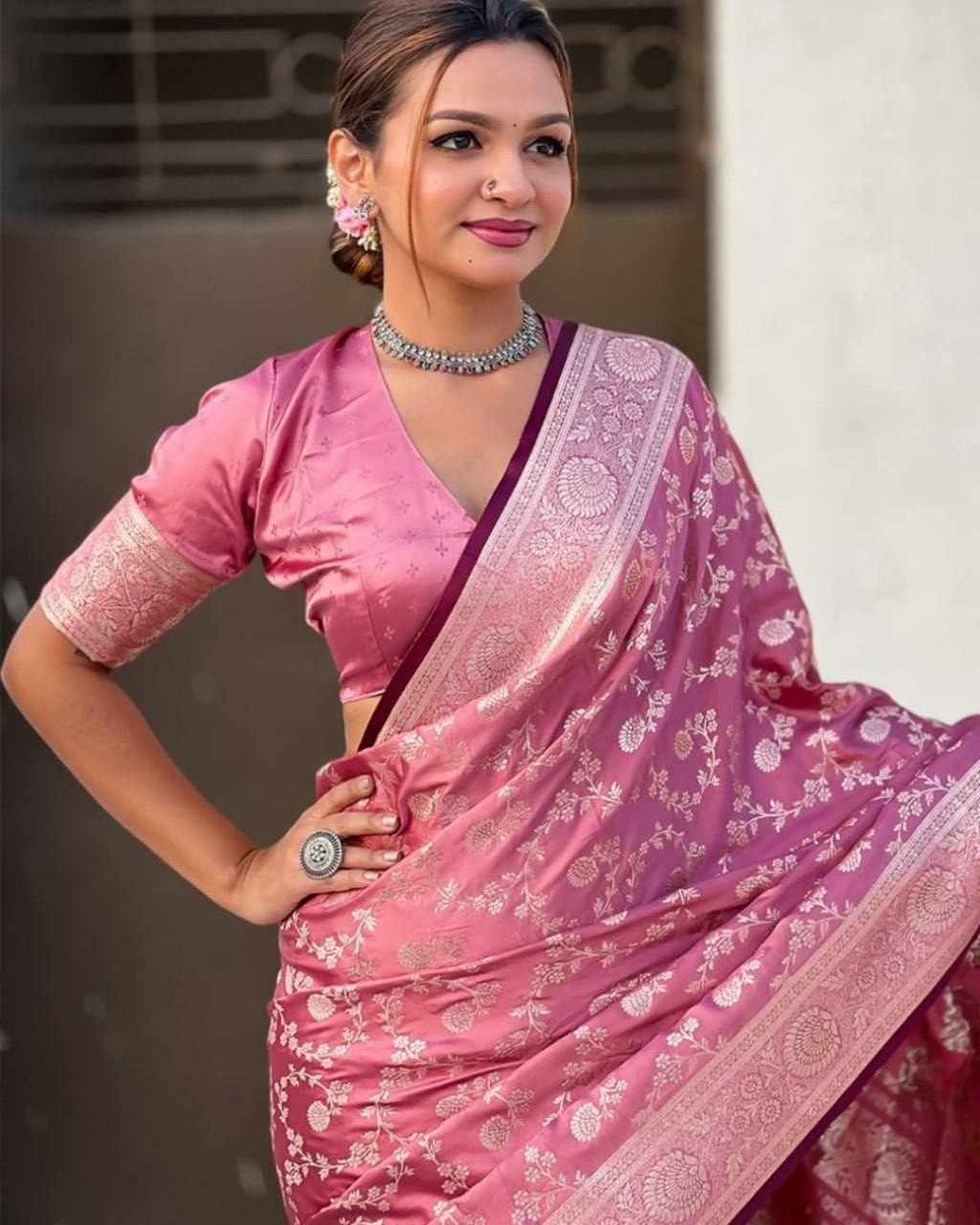 Rose Pink Litchi Silk Saree(KPR 290)