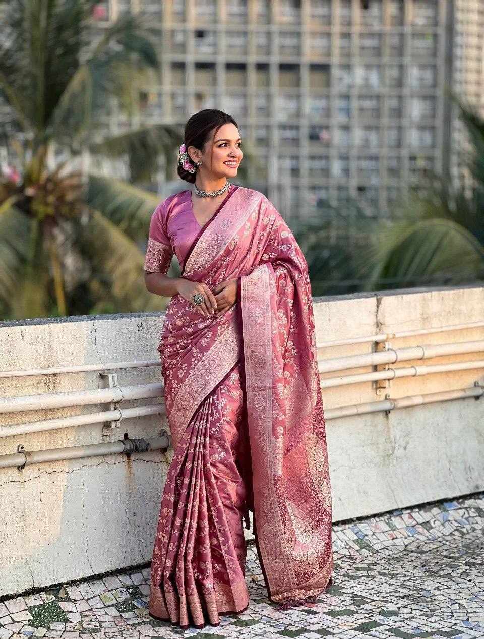 Rose Pink Litchi Silk Saree(KPR 290)