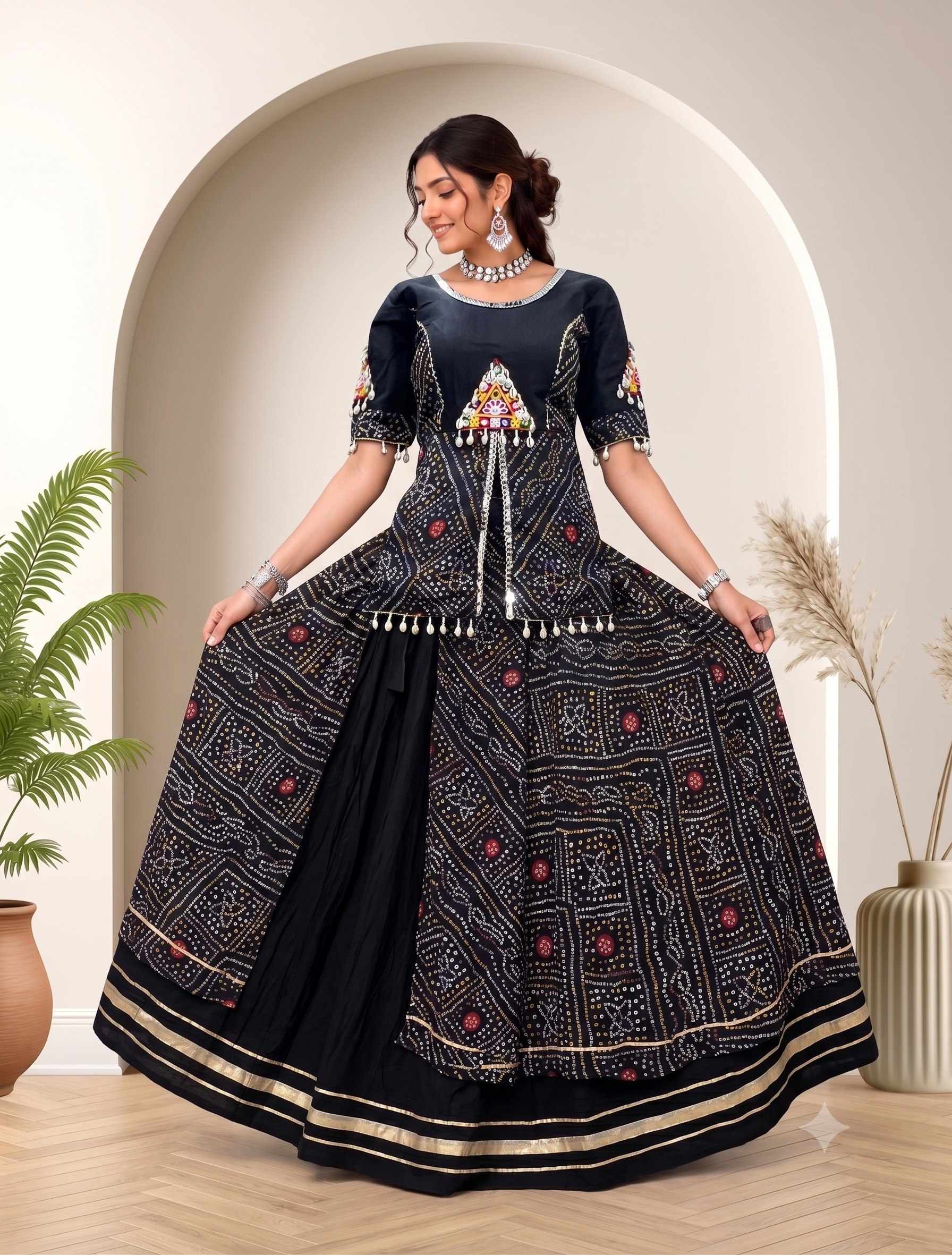 Navratri Special  Bandhani Print Black Lehenga(SKU WM45)