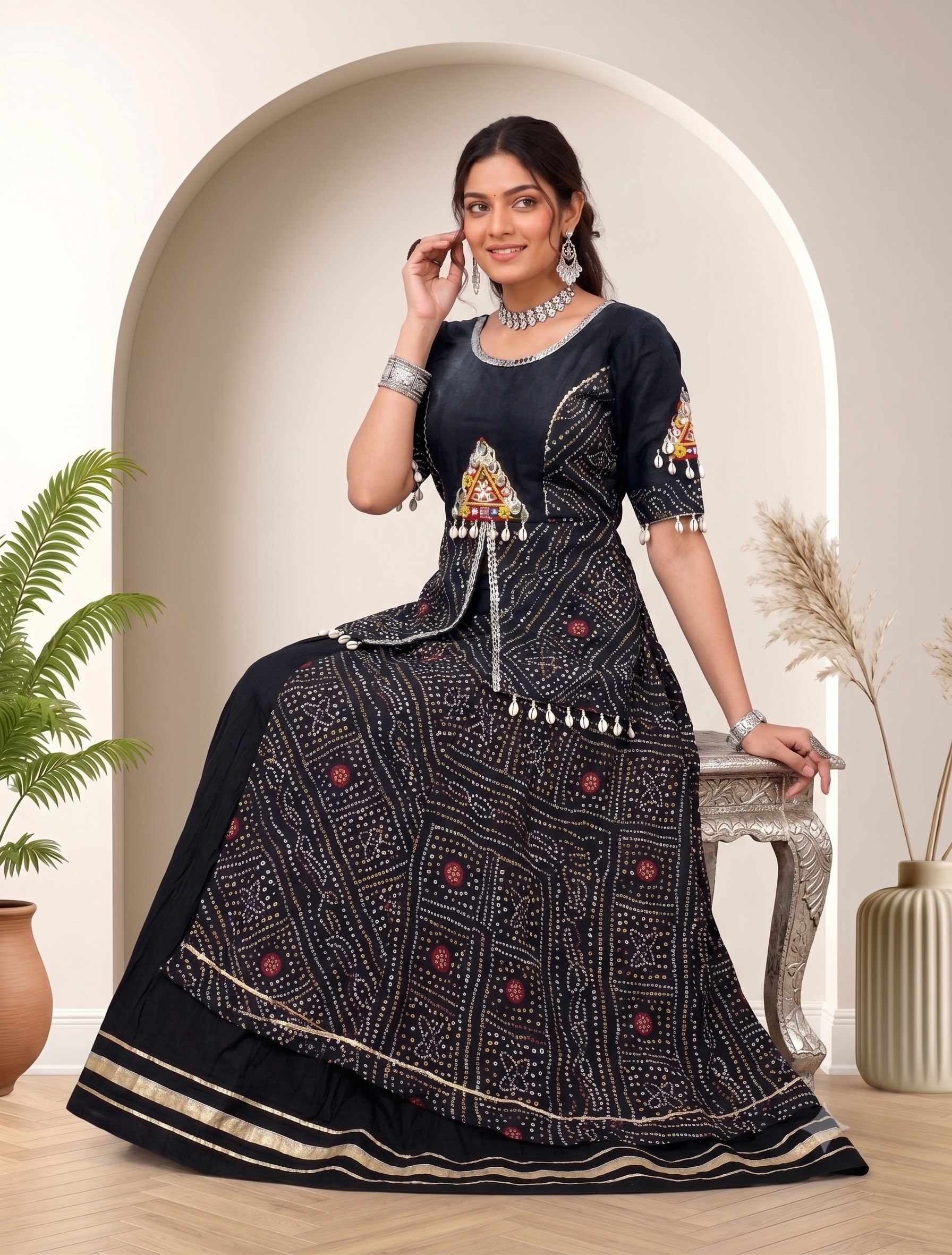 Navratri Special  Bandhani Print Black Lehenga(SKU WM45)