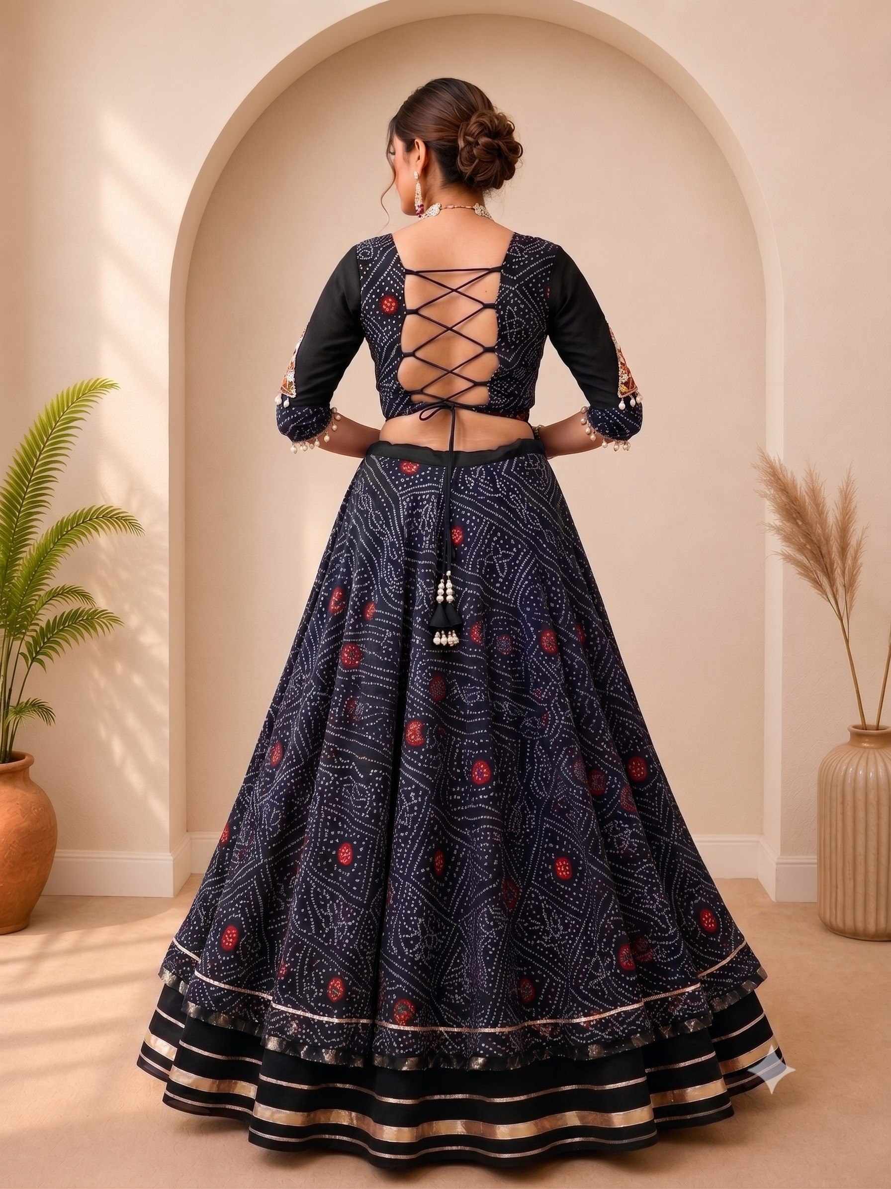 Navratri Special Bandhani Print Black Lehenga(SKU WM45)