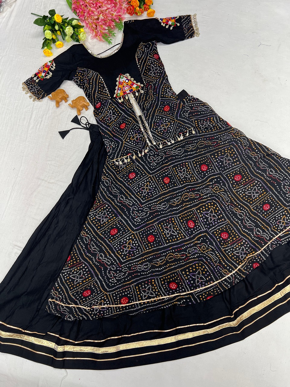 Navratri Special Bandhani Print Black Lehenga(SKU WM45)