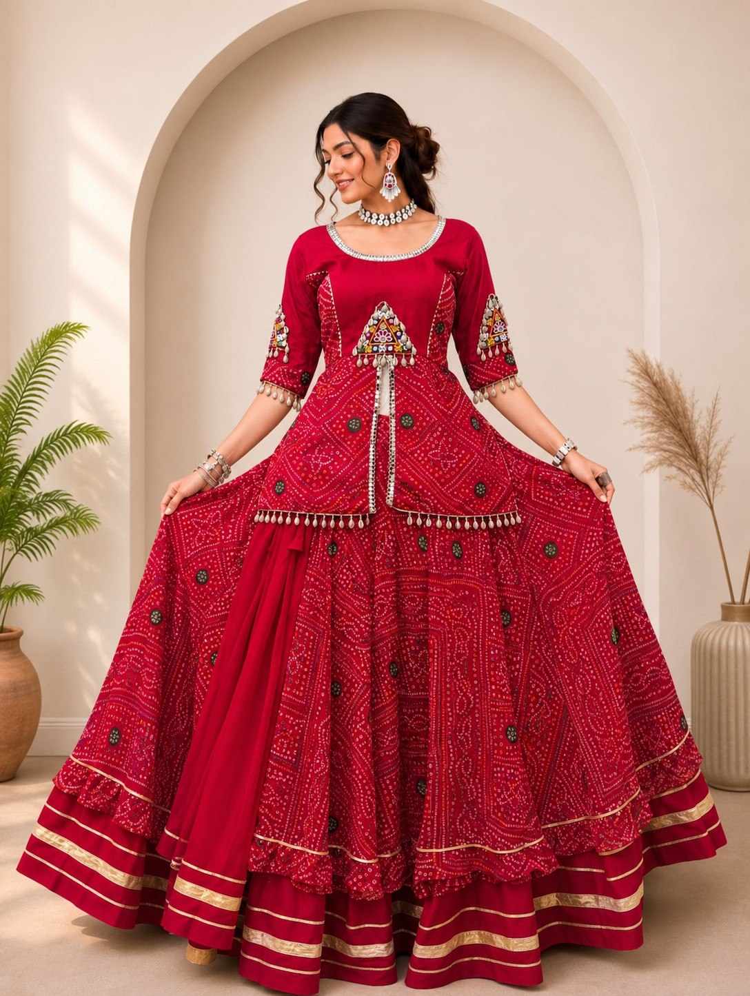 Navratri Special  Bandhani Print Red Lehenga( SKU WM45)