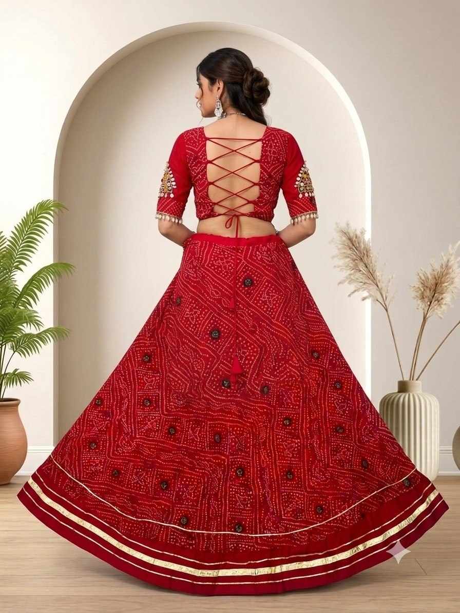 Navratri Special  Bandhani Print Red Lehenga( SKU WM45)