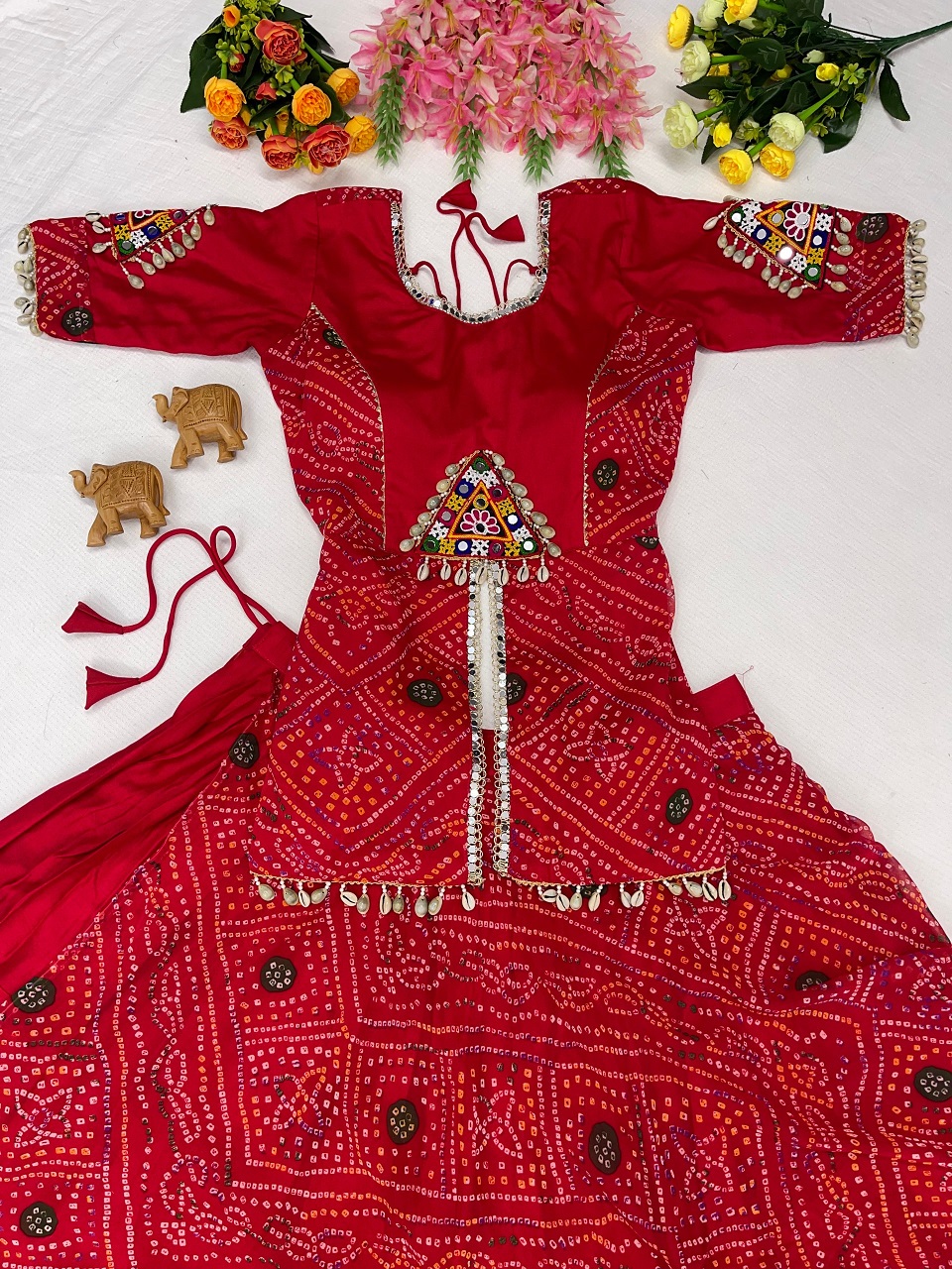 Navratri Special  Bandhani Print Red Lehenga( SKU WM45)