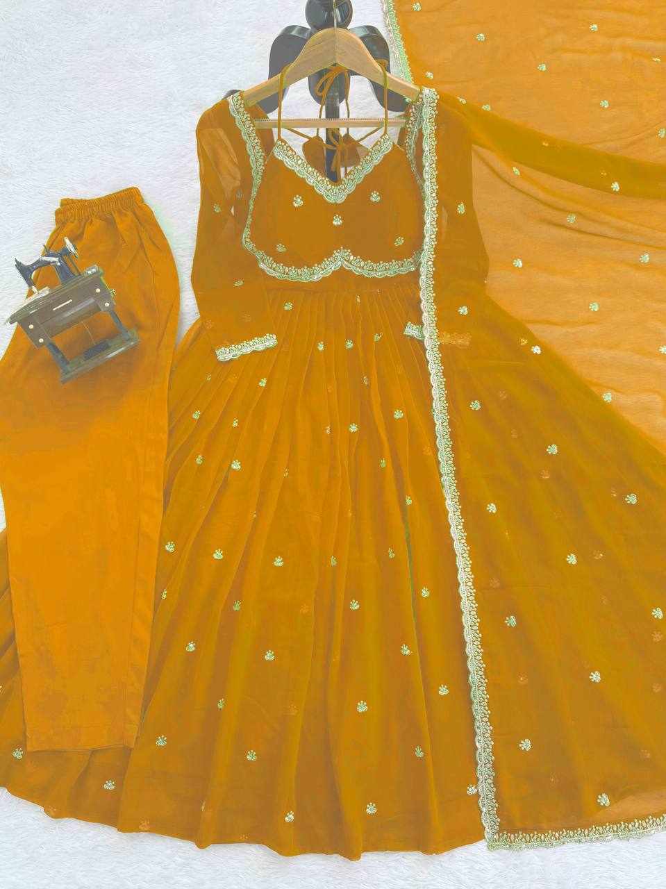 Prmeium Elegance Foux Gorgette Musturd Yellow Dress (RTC 5924)