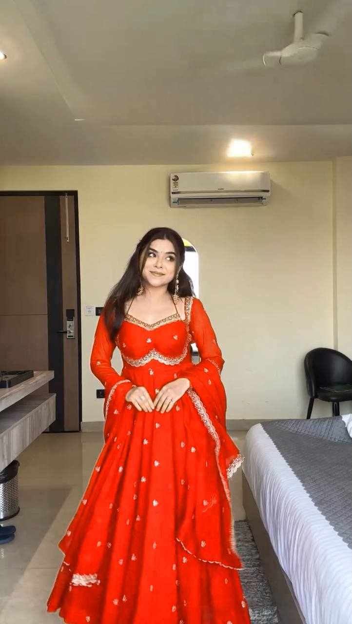  Prmeium Elegance Foux Gorgette Orange Dress  (RTC 5924)