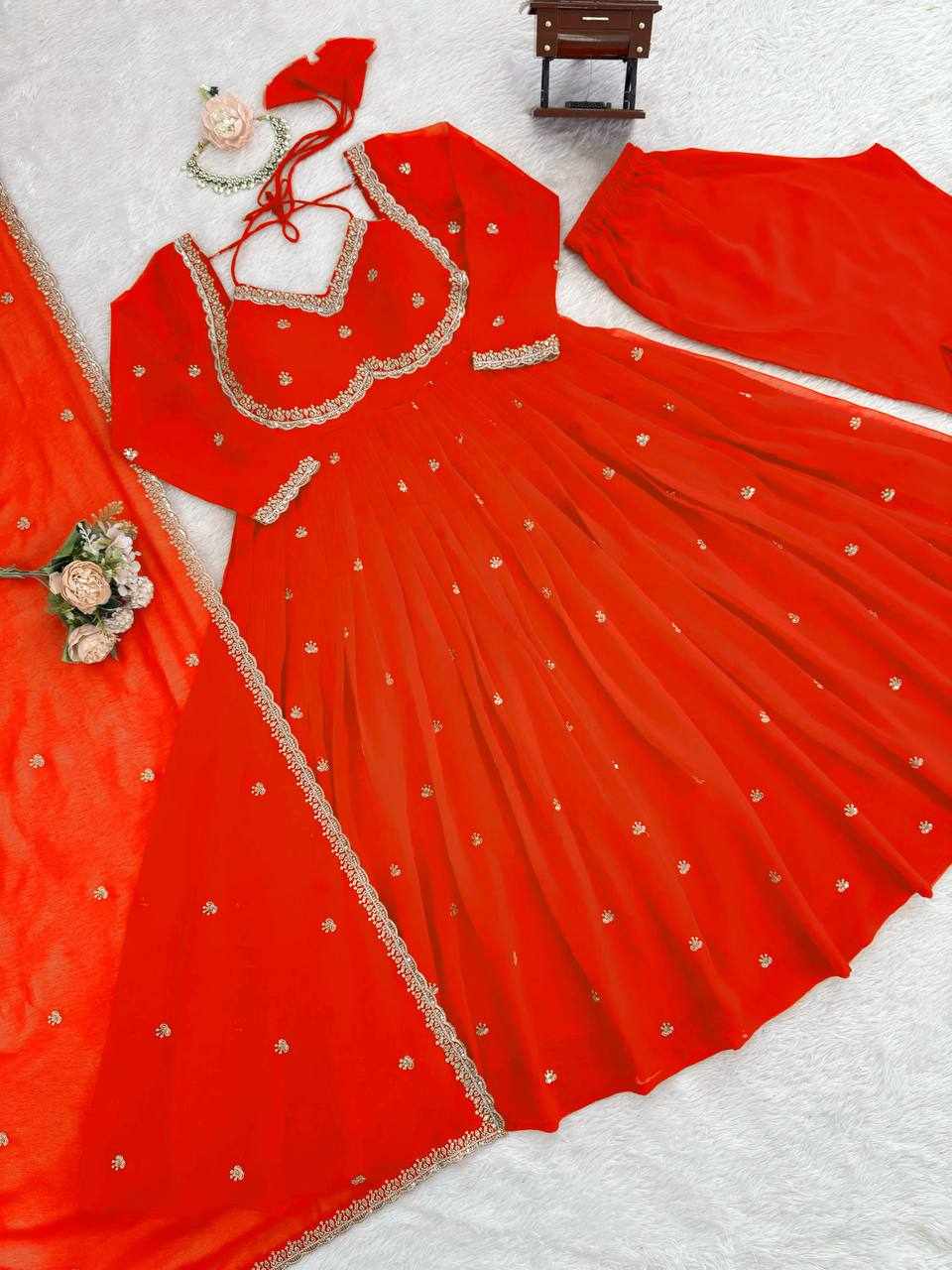 Prmeium Elegance Foux Gorgette Orange Dress (RTC 5924)