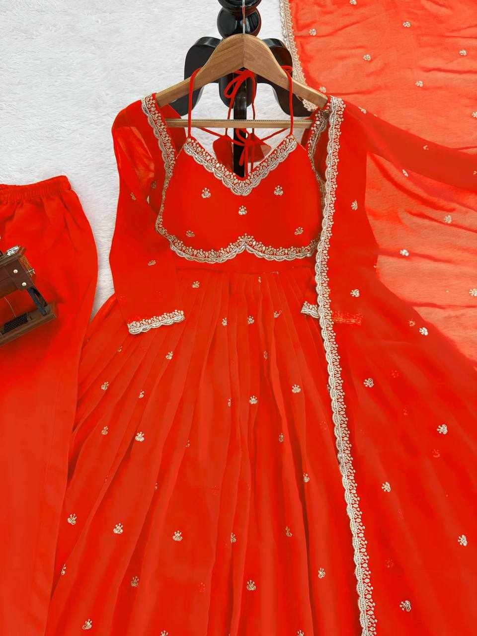 Prmeium Elegance Foux Gorgette Orange Dress (RTC 5924)