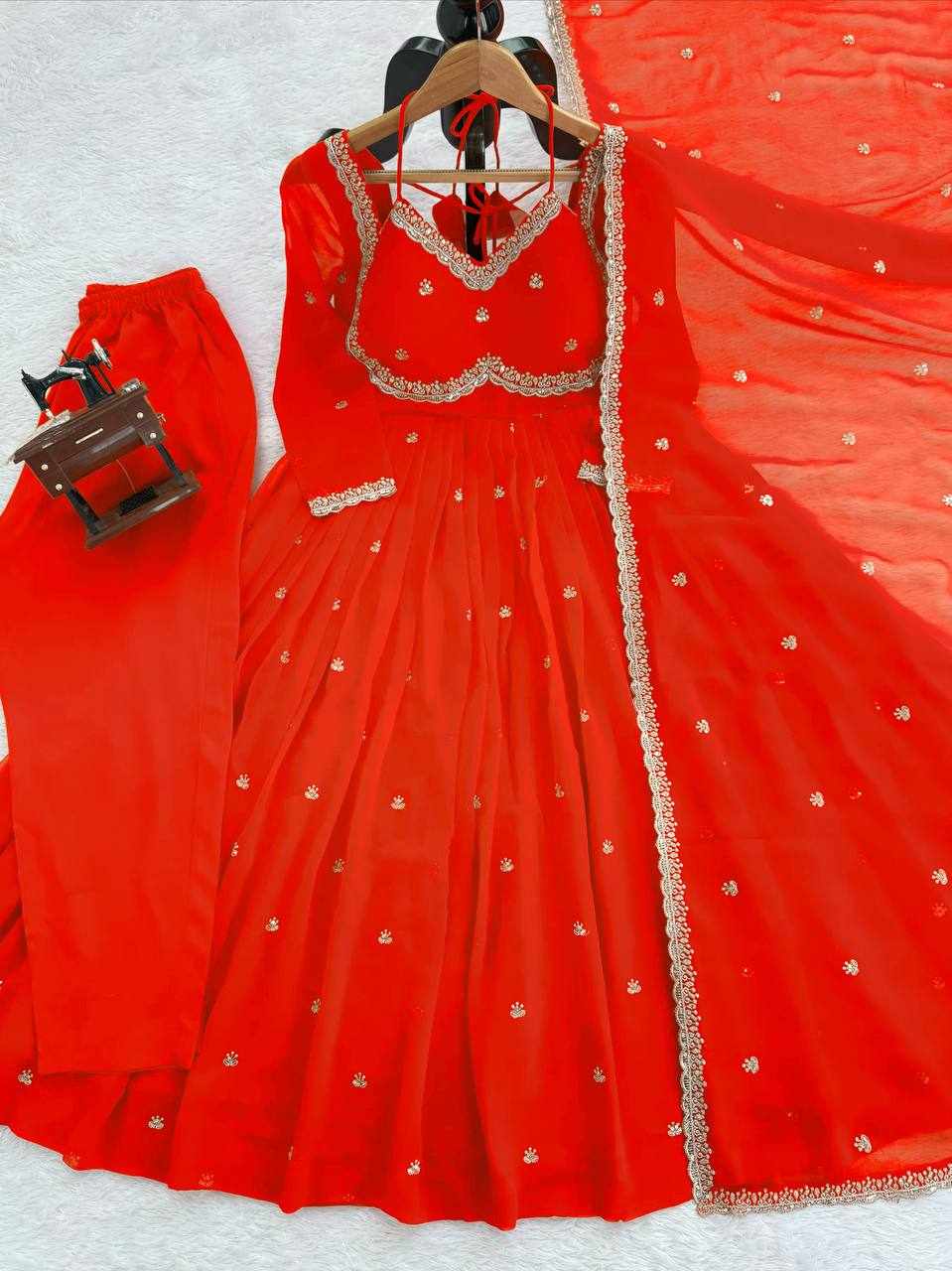 Prmeium Elegance Foux Gorgette Orange Dress (RTC 5924)