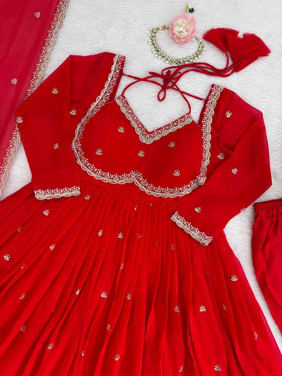 Prmeium Elegance Foux Gorgette Red Wear Dress  (RTC 5924)