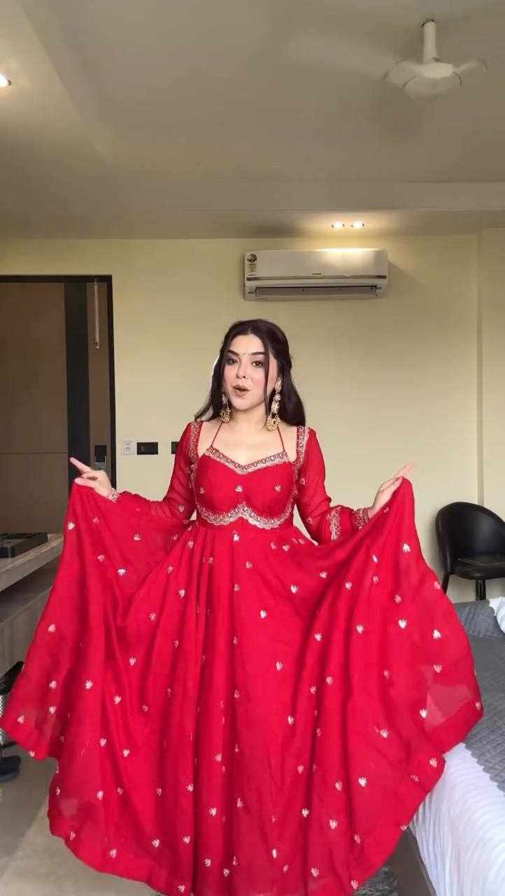 Prmeium Elegance Foux Gorgette Red Wear Dress  (RTC 5924)