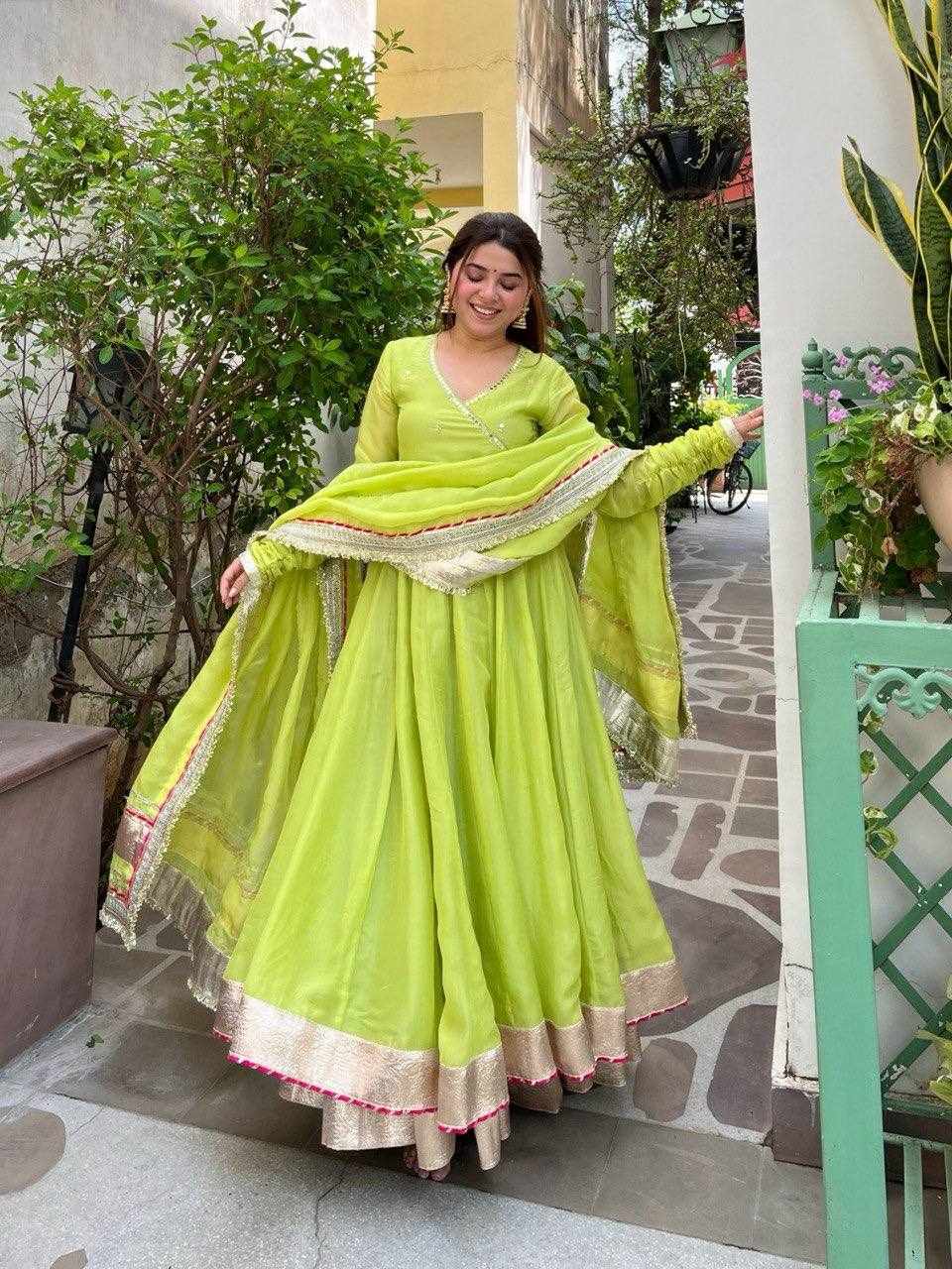 Premium Elegance Anarkali Silk Cotton Green Dress  (RTC 6048)